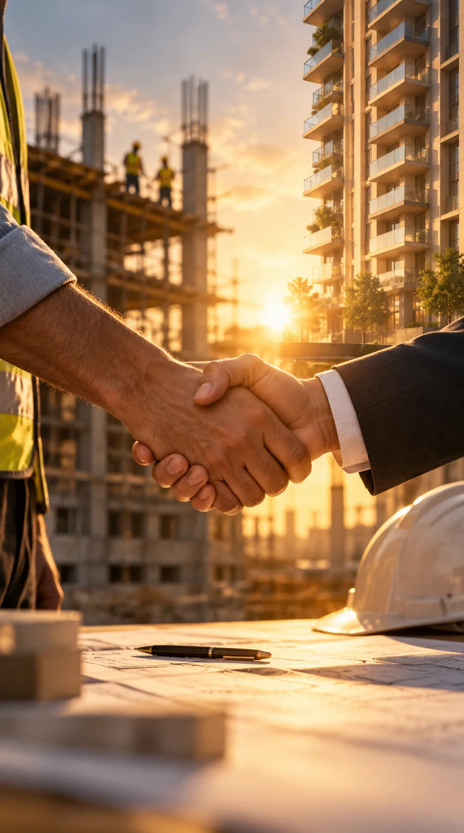Construction partners shaking hands